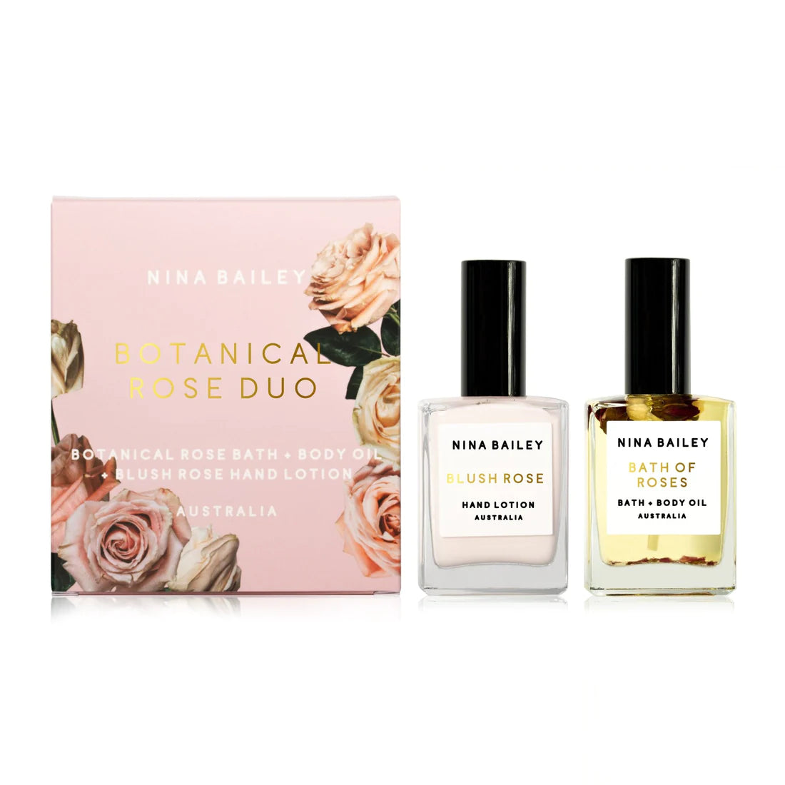 Botanical Rose Duo Hand Cream and Body Oil by Nina Bailey, Pink Botanical Box