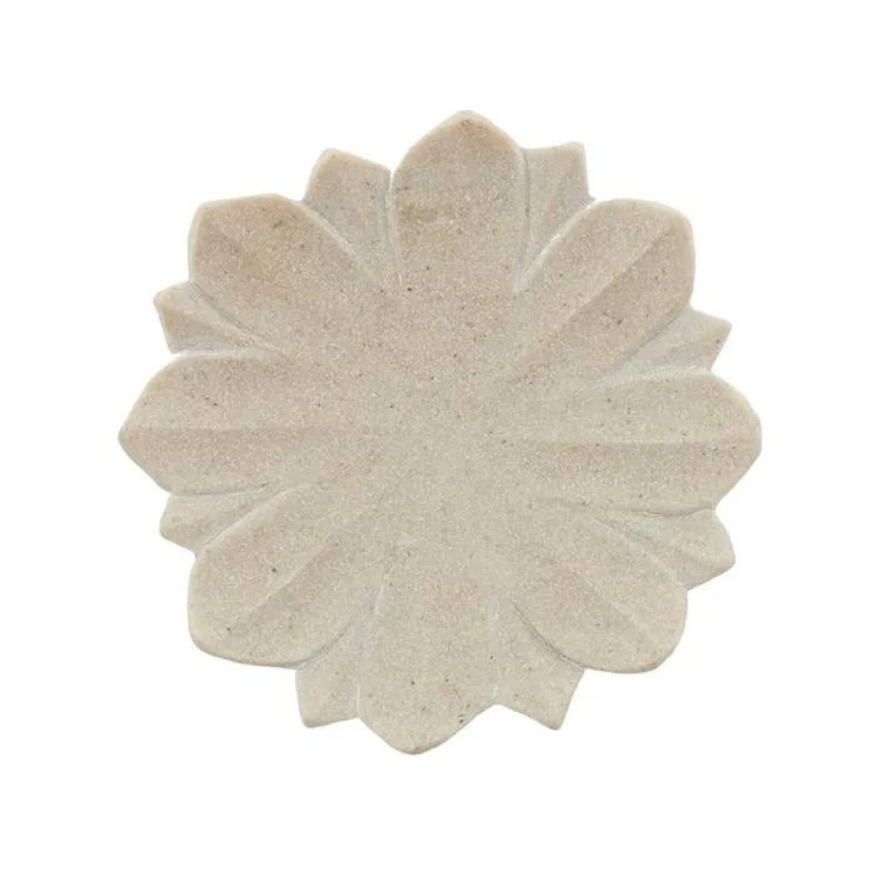Cream coloured, flower shaped sandstone trinket bowl / plate. Greenify Co Perth