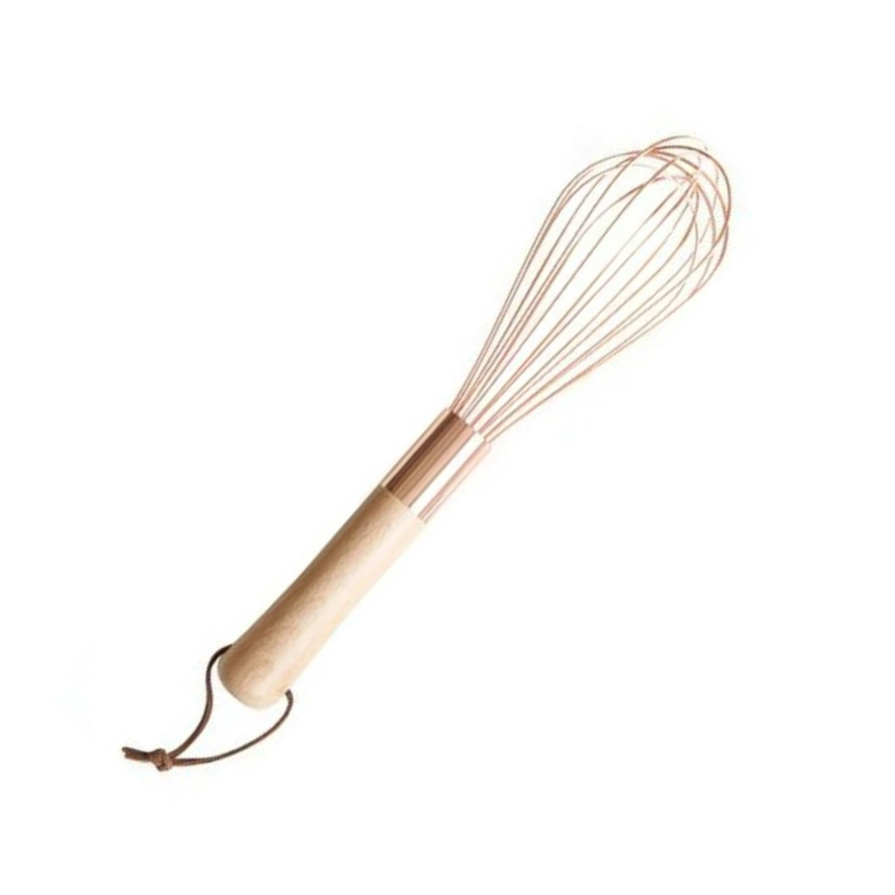 Rose Gold Coloured Whisk with Wooden Handle. Greenify Co. Perth