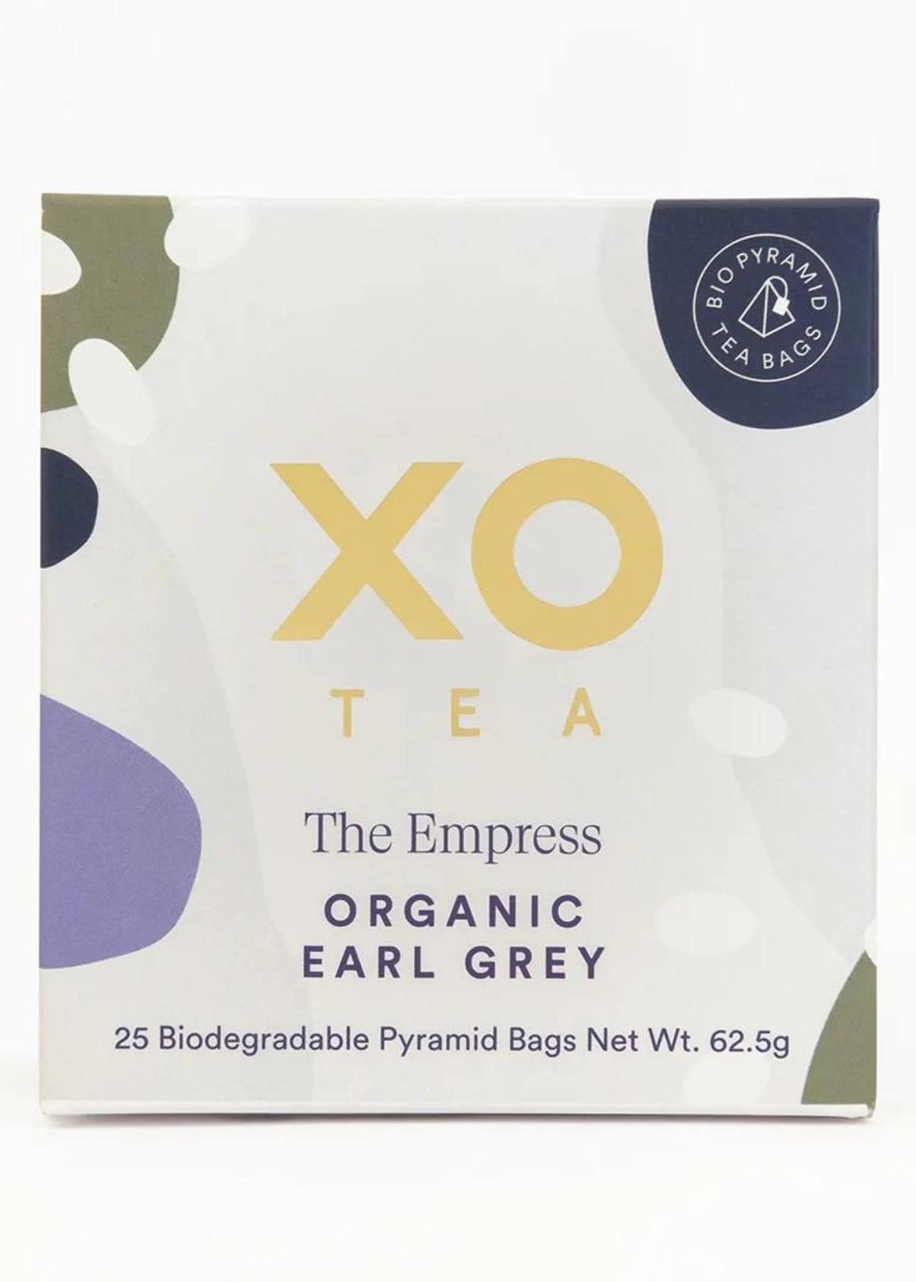 Organic Earl Grey Tea Bags in Grey and Blue Box, XO Tea.
