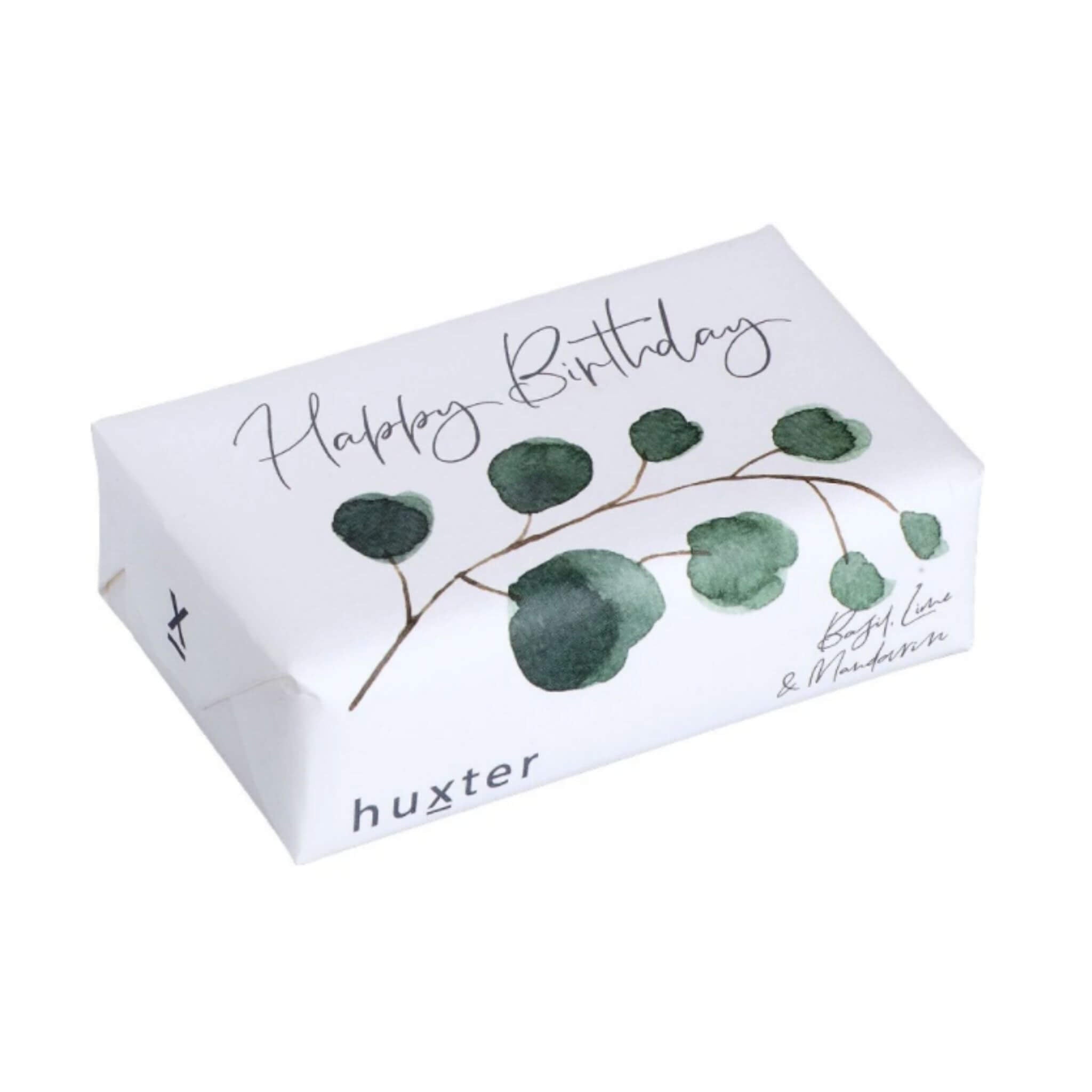 Huxter Wrapped Soap with Happy Birthday and Leaves