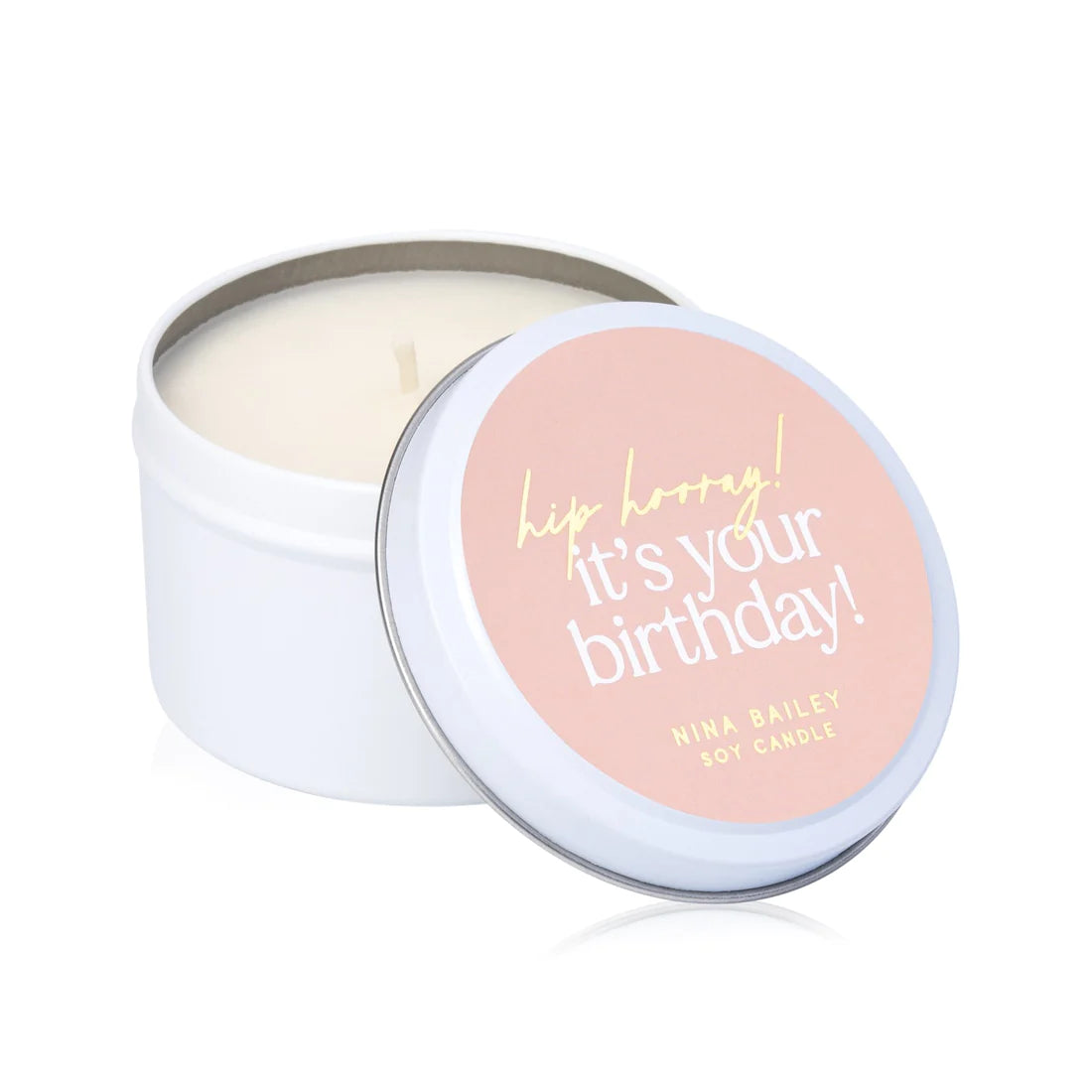 Pink and White Birthday Quote Candel in WHite Tin