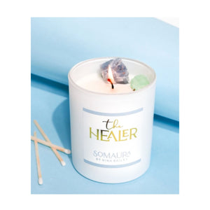 Healer, Blue and White Crystal Candle