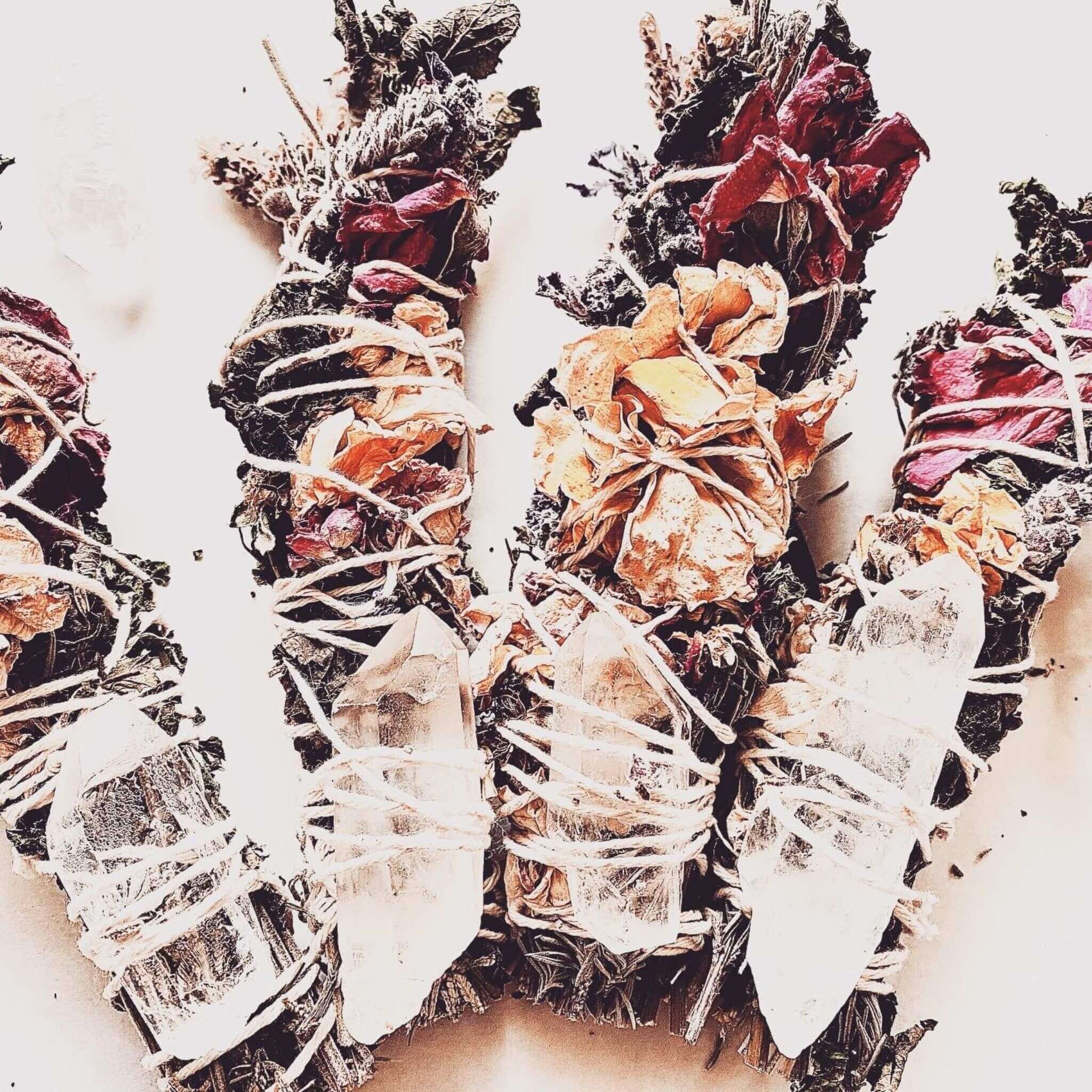Herbal Smoke Bundle and Crystal tied with String, Greenify CO.