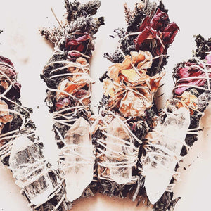 Herbal Bundle with Crystal Wrapped in string