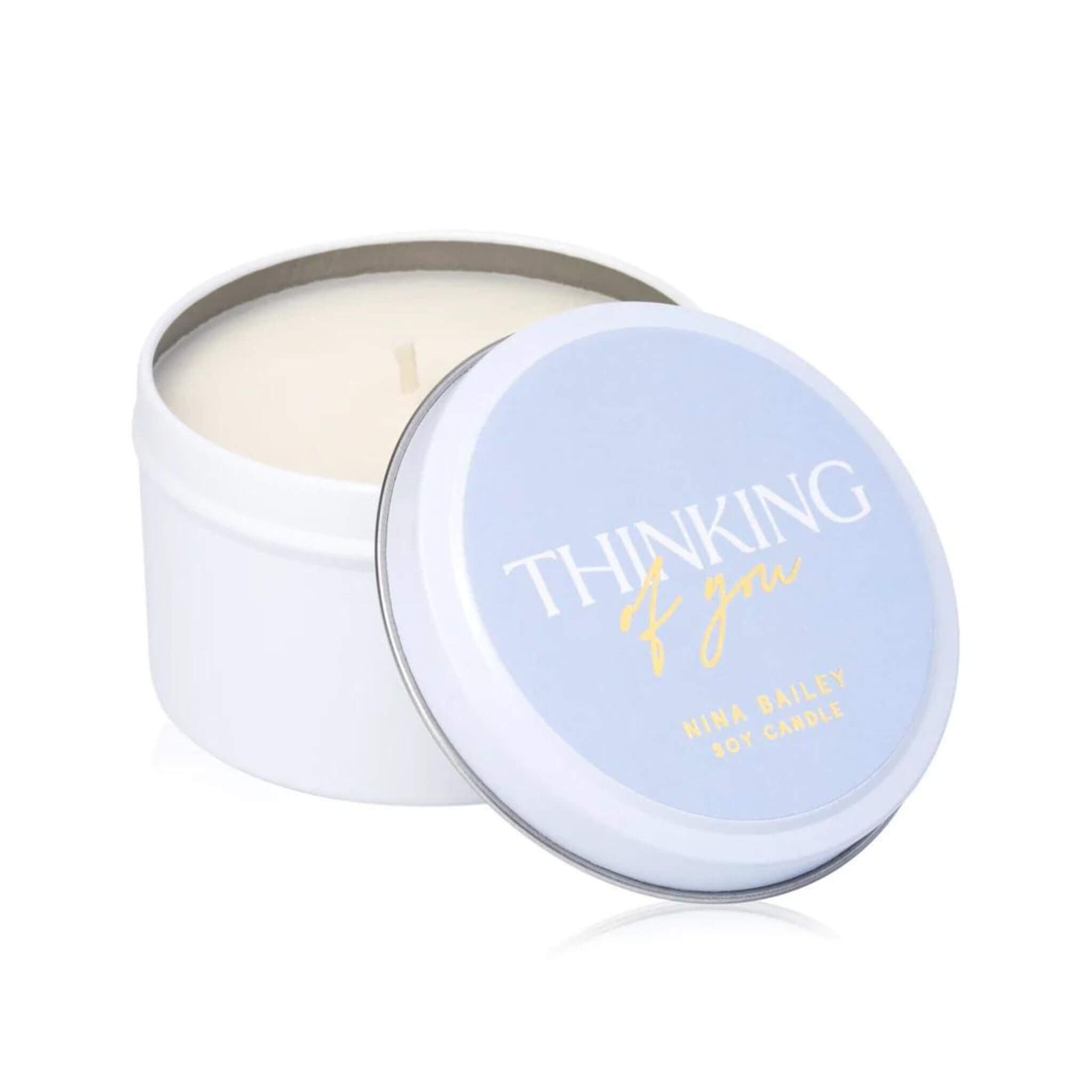 Thinking Of You White Travel Tin Candle by Nina Bailey, Greenify Co. Perth